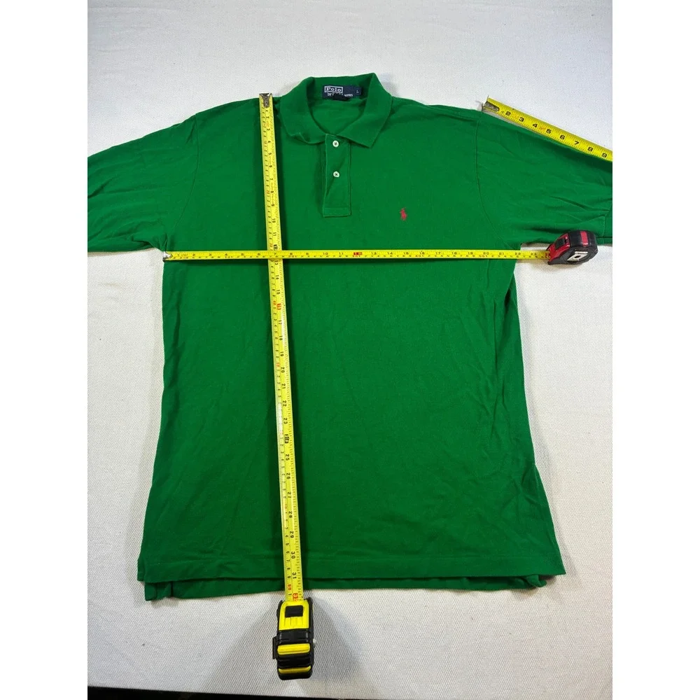 Vintage Polo Ralph Lauren Green Polo Shirt Men's Large Red Pony Logo 100% Cotton